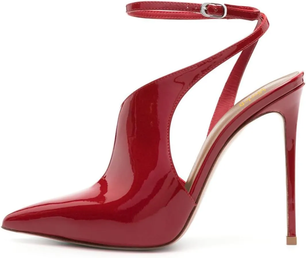 miss left Women Classy Patent Leather Closed Pointed Toe Pumps Crossed Ankle Strap Stiletto High Heels Prom Club Date Dance Sandals Size 4-16 US