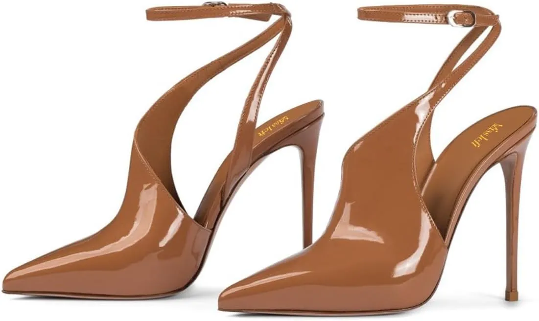 miss left Women Classy Patent Leather Closed Pointed Toe Pumps Crossed Ankle Strap Stiletto High Heels Prom Club Date Dance Sandals Size 4-16 US