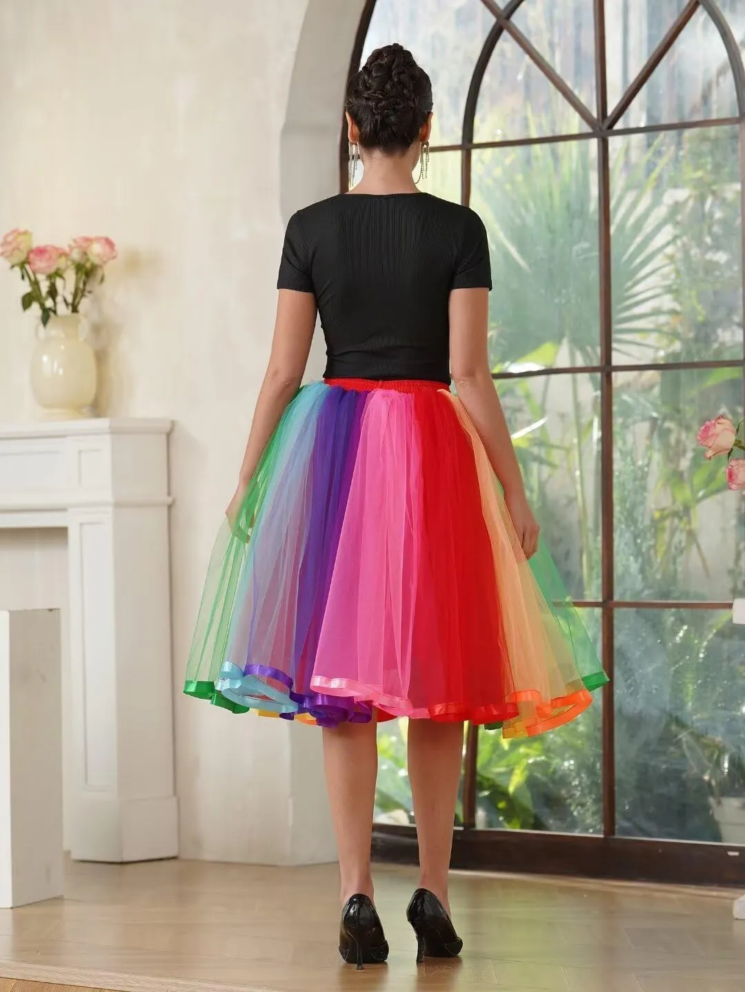 MisShow Womens Rainbow Tutu Skirt Layered Tulle Skirt Girls Colorful Halloween Costumes Tutu