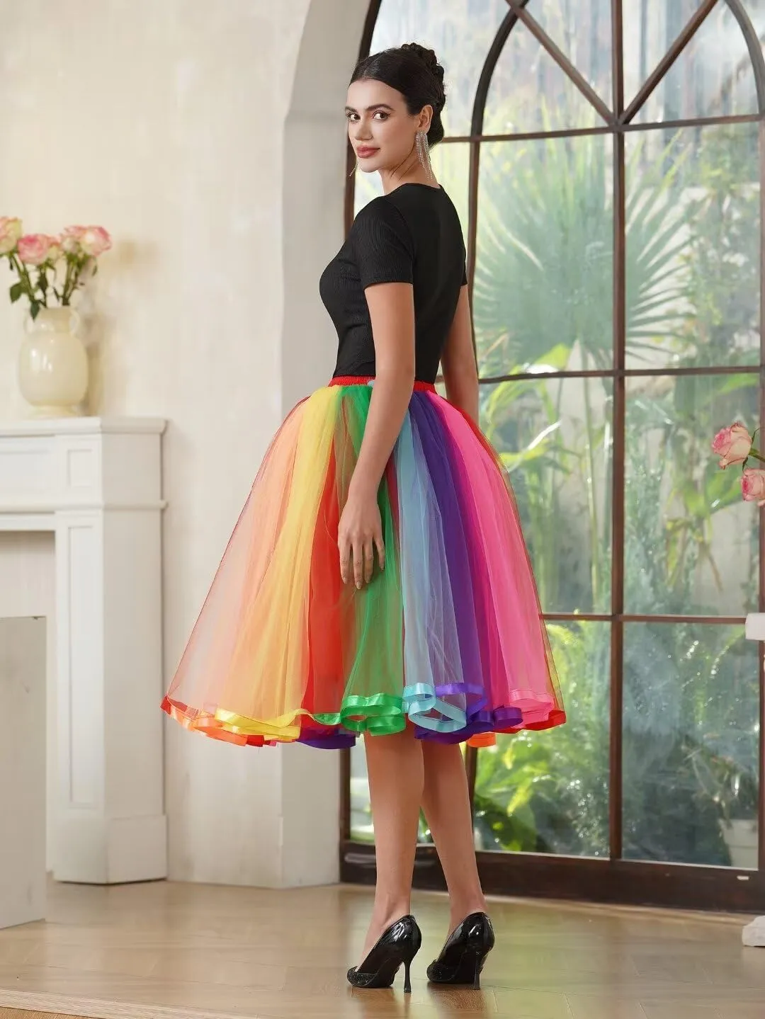 MisShow Womens Rainbow Tutu Skirt Layered Tulle Skirt Girls Colorful Halloween Costumes Tutu