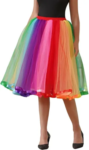 MisShow Womens Rainbow Tutu Skirt Layered Tulle Skirt Girls Colorful Halloween Costumes Tutu