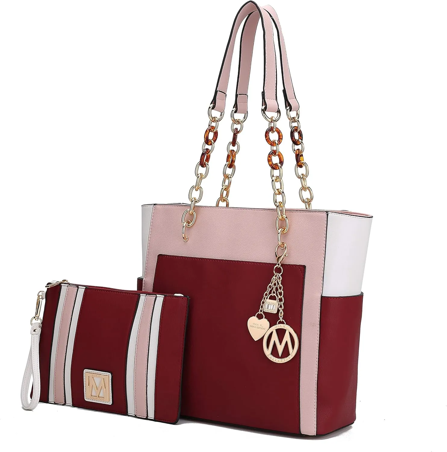 MKF 2-PC Set, Tote Bag for Women & Pouch Purse: PU Leather Handbag Pocketbook, Top-Handle Shoulder Strap