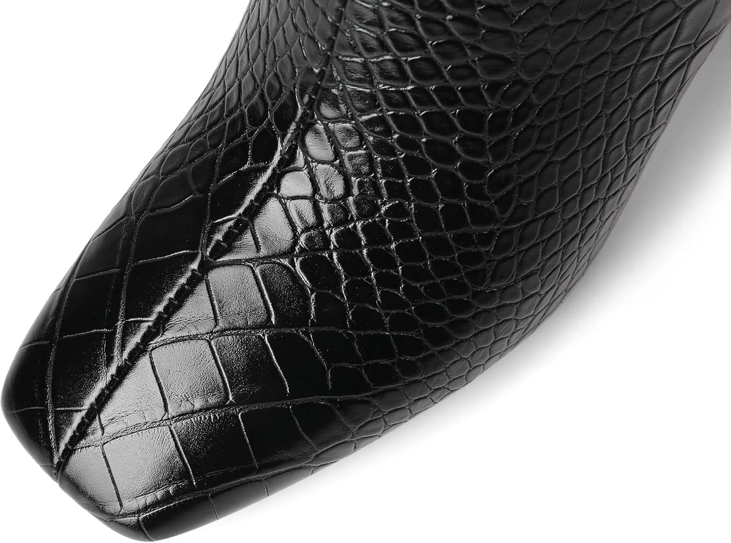 MODENCOCO Women's Crocodile Square Toe Slip On Animal Print Block High Heel Knee High Boots 3.5 Inch