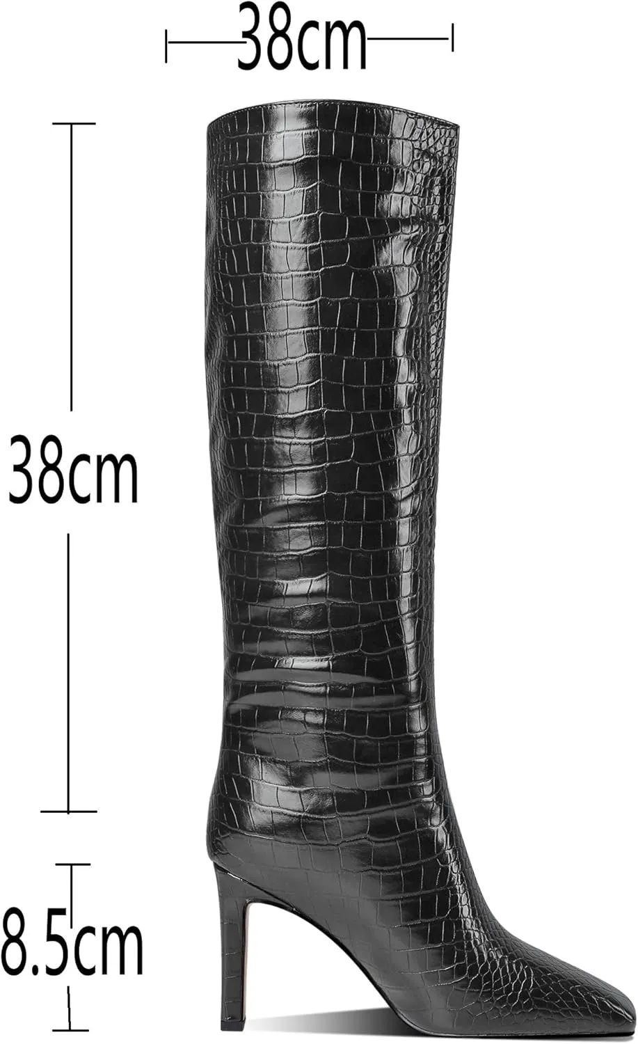 MODENCOCO Women's Crocodile Square Toe Slip On Animal Print Block High Heel Knee High Boots 3.5 Inch