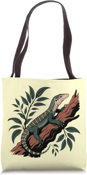 Monitor Lizard Resting on Jungle Tree Trunk Reptile Art Tote Bag