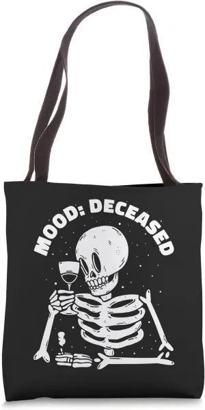 MOOD DECEASED Vintage Cartoon Skeleton Sarcastic Goth Humor Tote Bag