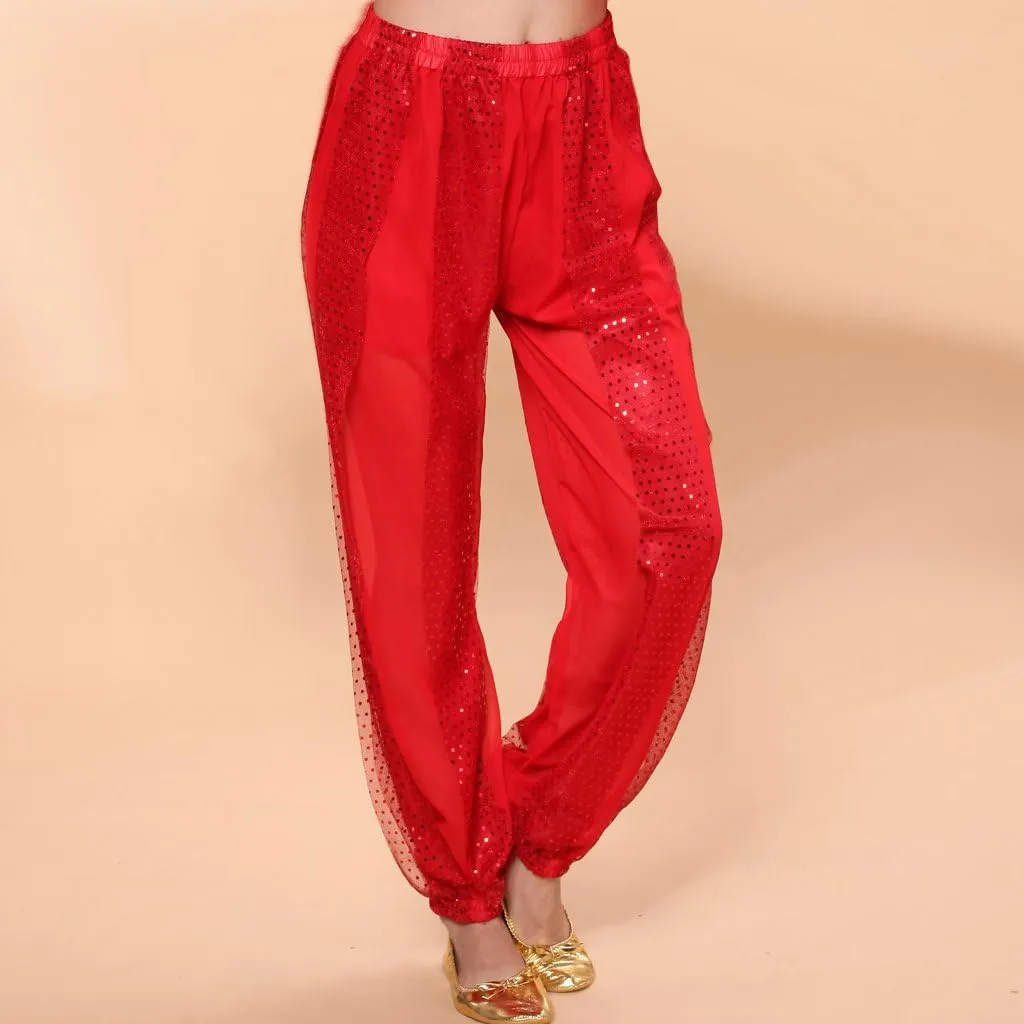 MUNAFIE Belly Dance Harem Pants Arabic Halloween Lantern Shiny Pants Fancy Pants US0-14