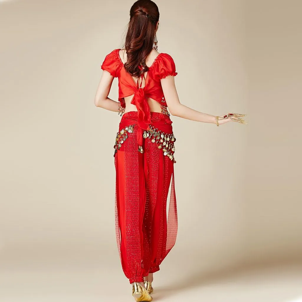 MUNAFIE Belly Dance Harem Pants Arabic Halloween Lantern Shiny Pants Fancy Pants US0-14