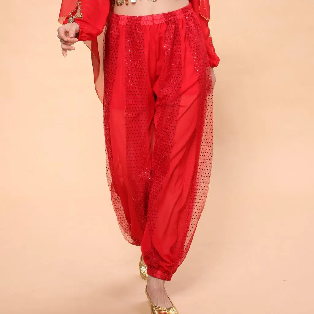 MUNAFIE Belly Dance Harem Pants Arabic Halloween Lantern Shiny Pants Fancy Pants US0-14