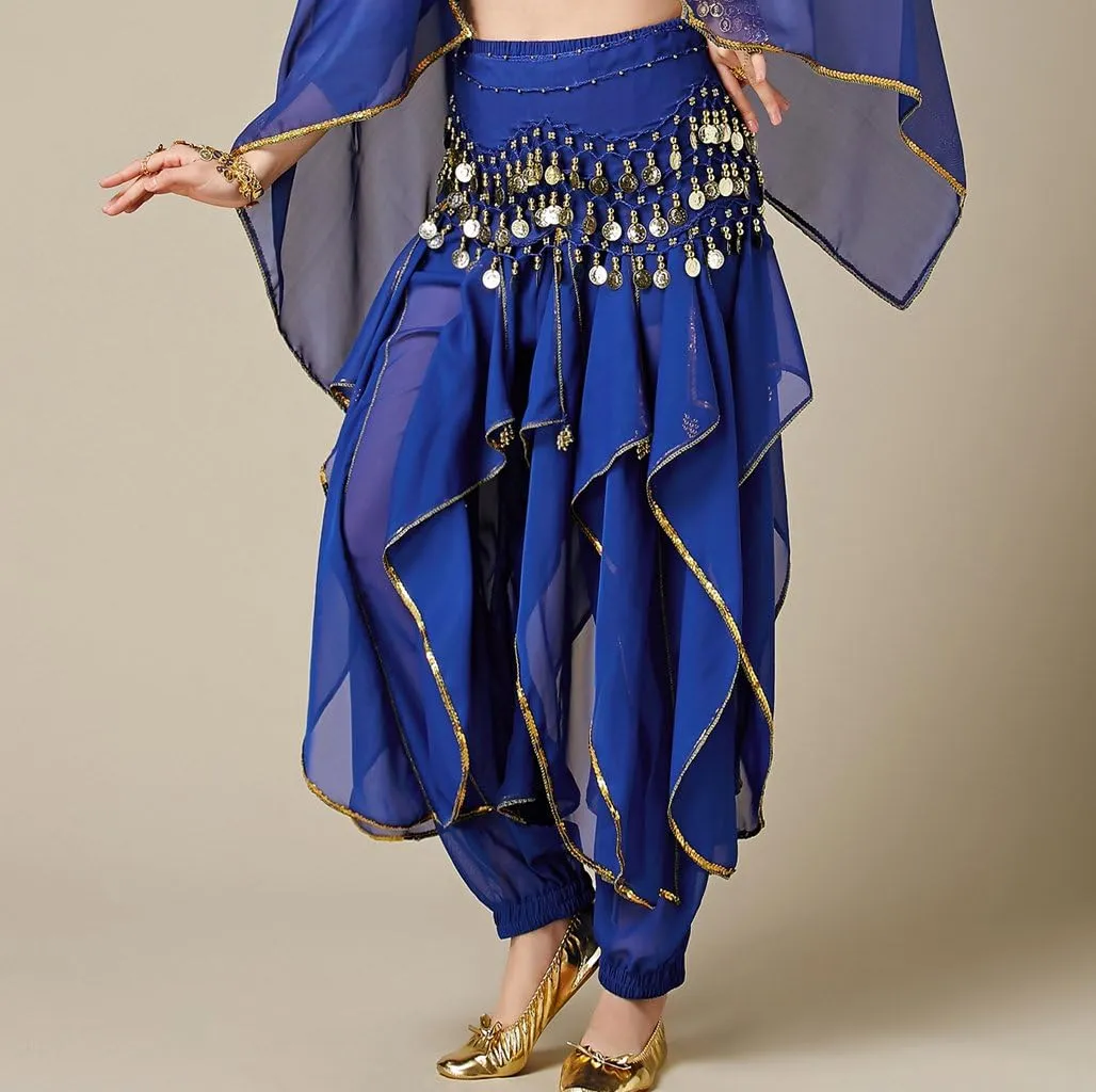 MUNAFIE Belly Dance Harem Pants - Tribal Costume Pants for Women, High Waisted Elastic Waistband, Soft Stretchy Fabric