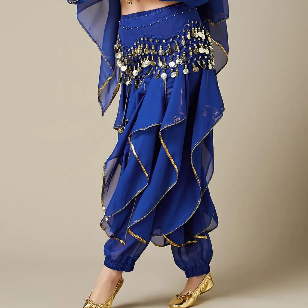 MUNAFIE Belly Dance Harem Pants - Tribal Costume Pants for Women, High Waisted Elastic Waistband, Soft Stretchy Fabric