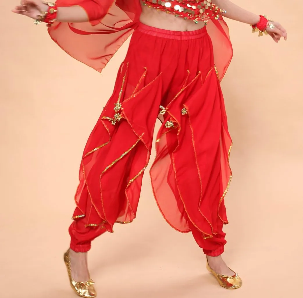 MUNAFIE Belly Dance Harem Pants - Tribal Costume Pants for Women, High Waisted Elastic Waistband, Soft Stretchy Fabric