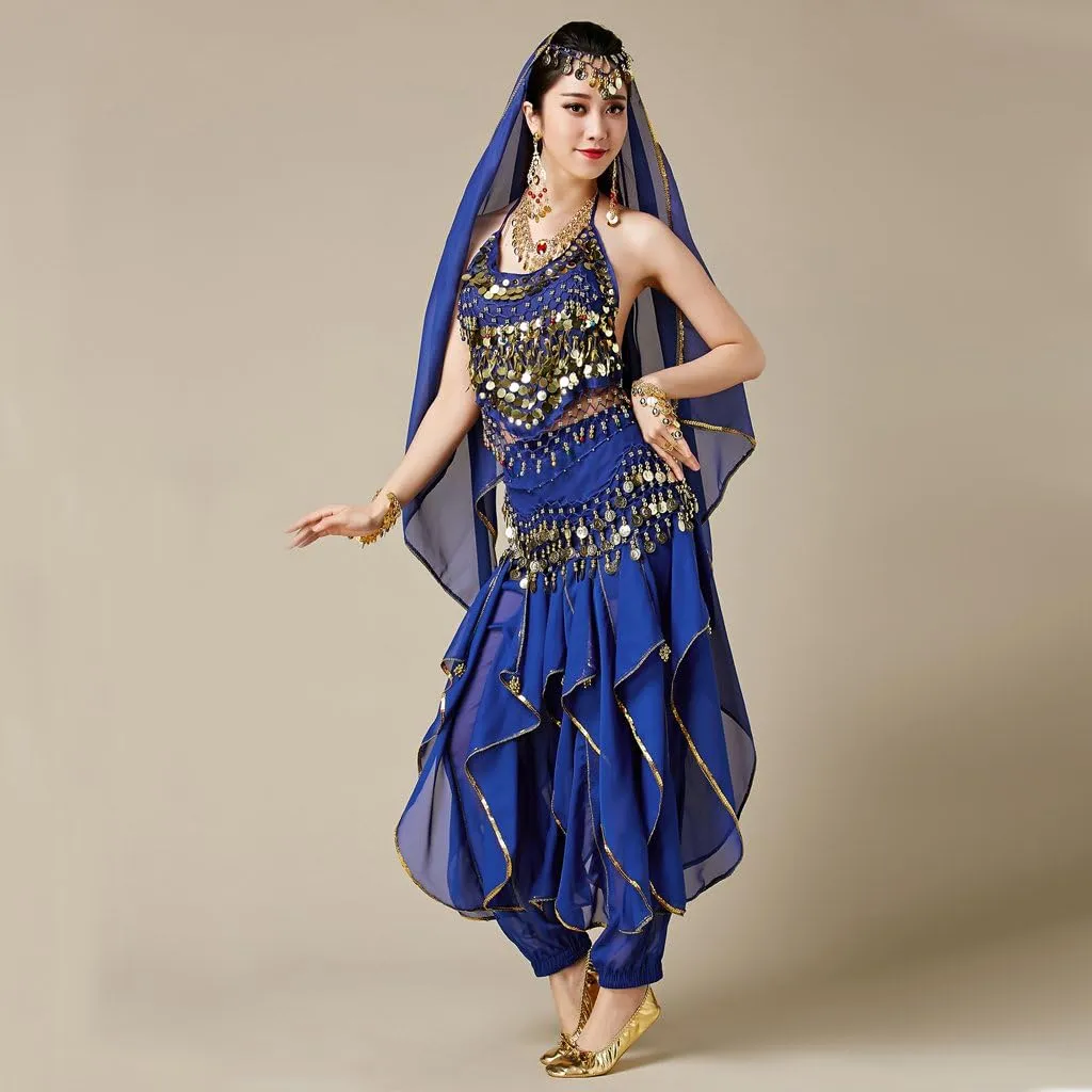 MUNAFIE Belly Dance Harem Pants - Tribal Costume Pants for Women, High Waisted Elastic Waistband, Soft Stretchy Fabric