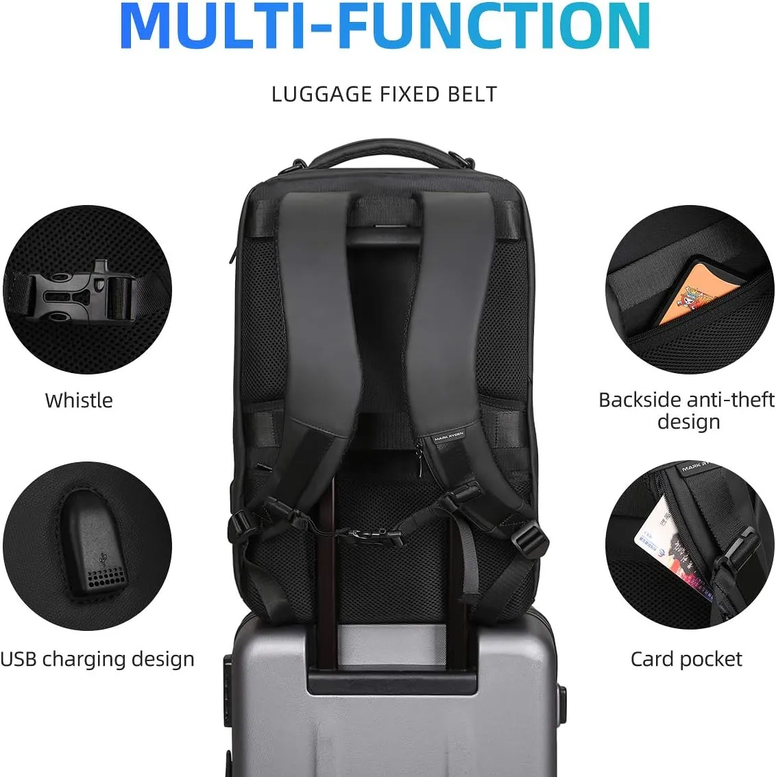 Muzee Backpack for Men Travel Backpack Flight Approved Fits 17 Inch Laptop and Tech Gear, With USB Plug