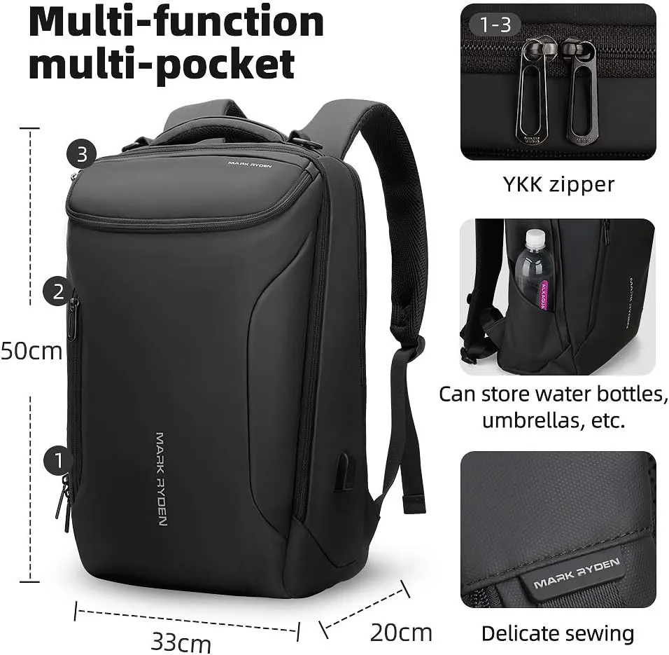 Muzee Backpack for Men Travel Backpack Flight Approved Fits 17 Inch Laptop and Tech Gear, With USB Plug