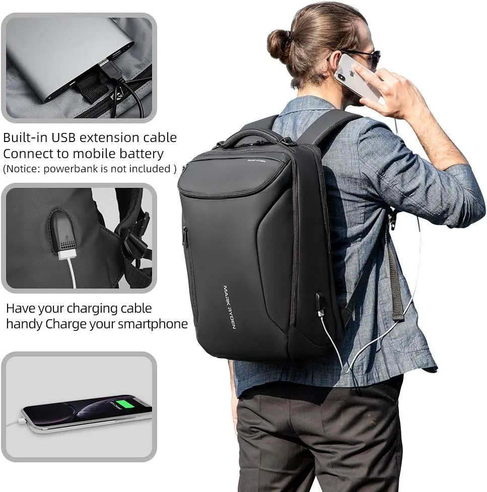 Muzee Backpack for Men Travel Backpack Flight Approved Fits 17 Inch Laptop and Tech Gear, With USB Plug