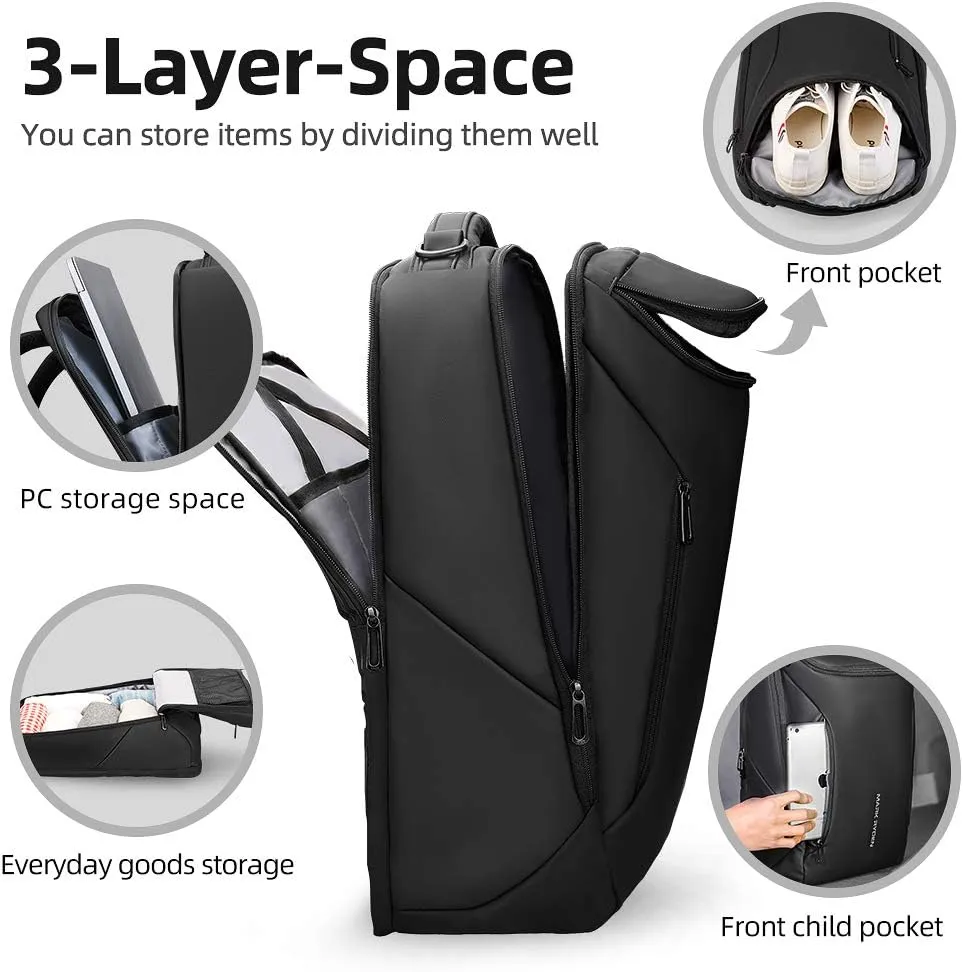 Muzee Backpack for Men Travel Backpack Flight Approved Fits 17 Inch Laptop and Tech Gear, With USB Plug