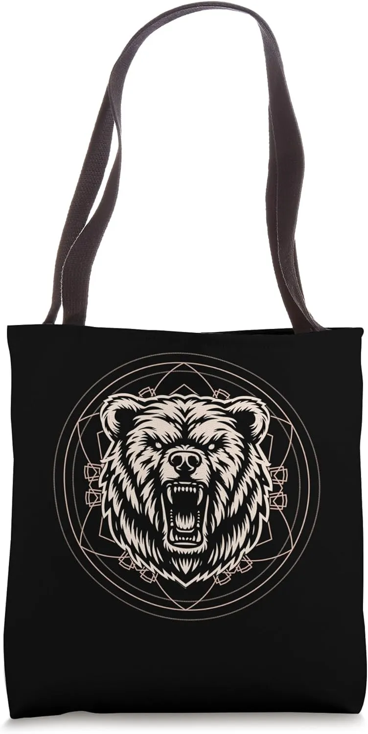 Mystical Bear with Hexagonal Geometry Tote Bag