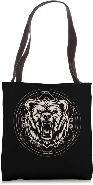 Mystical Bear with Hexagonal Geometry Tote Bag