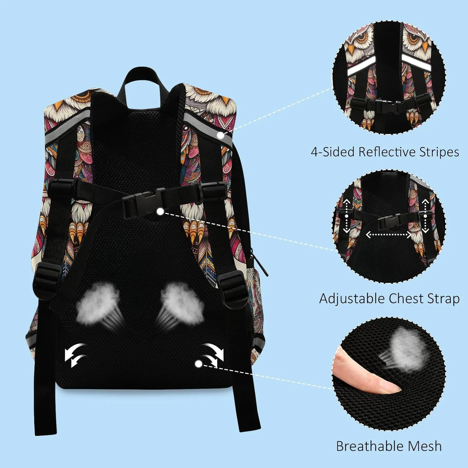 ODAWA Boho Owl Ornamental Ethnic Toddler Backpack for Boys Girls Kindergarten Preschool Kids Travel Bag