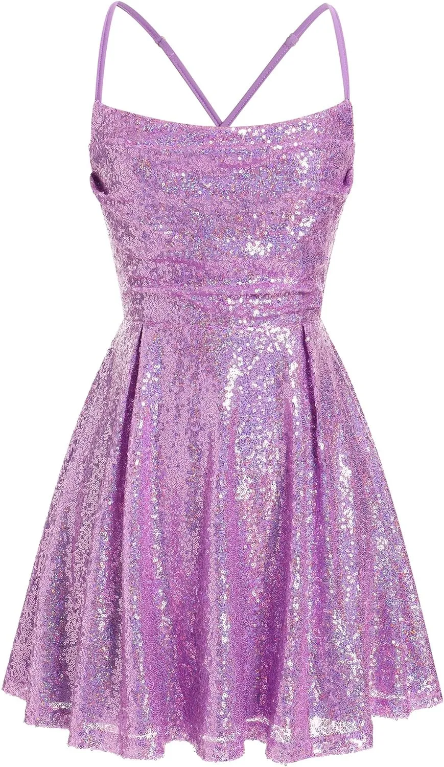 ODIZLI Women's Sexy Sparkle Sequins Glitters Tie Back Ruffle Mini Dress Homecoming Prom Dress