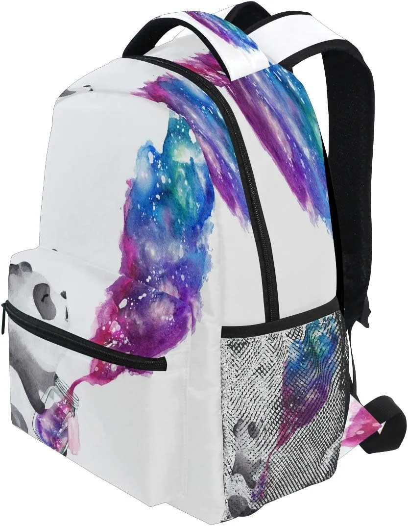 Panda Holding Galaxy Glass Jar Printing Computer Backpack - Lightweight School Bag for Girls, Boys, Teens