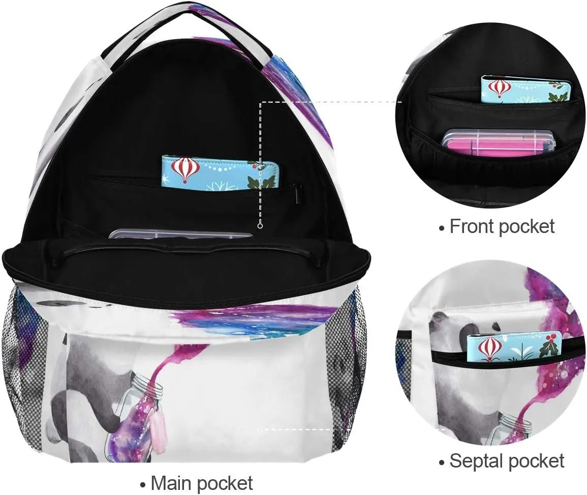 Panda Holding Galaxy Glass Jar Printing Computer Backpack - Lightweight School Bag for Girls, Boys, Teens