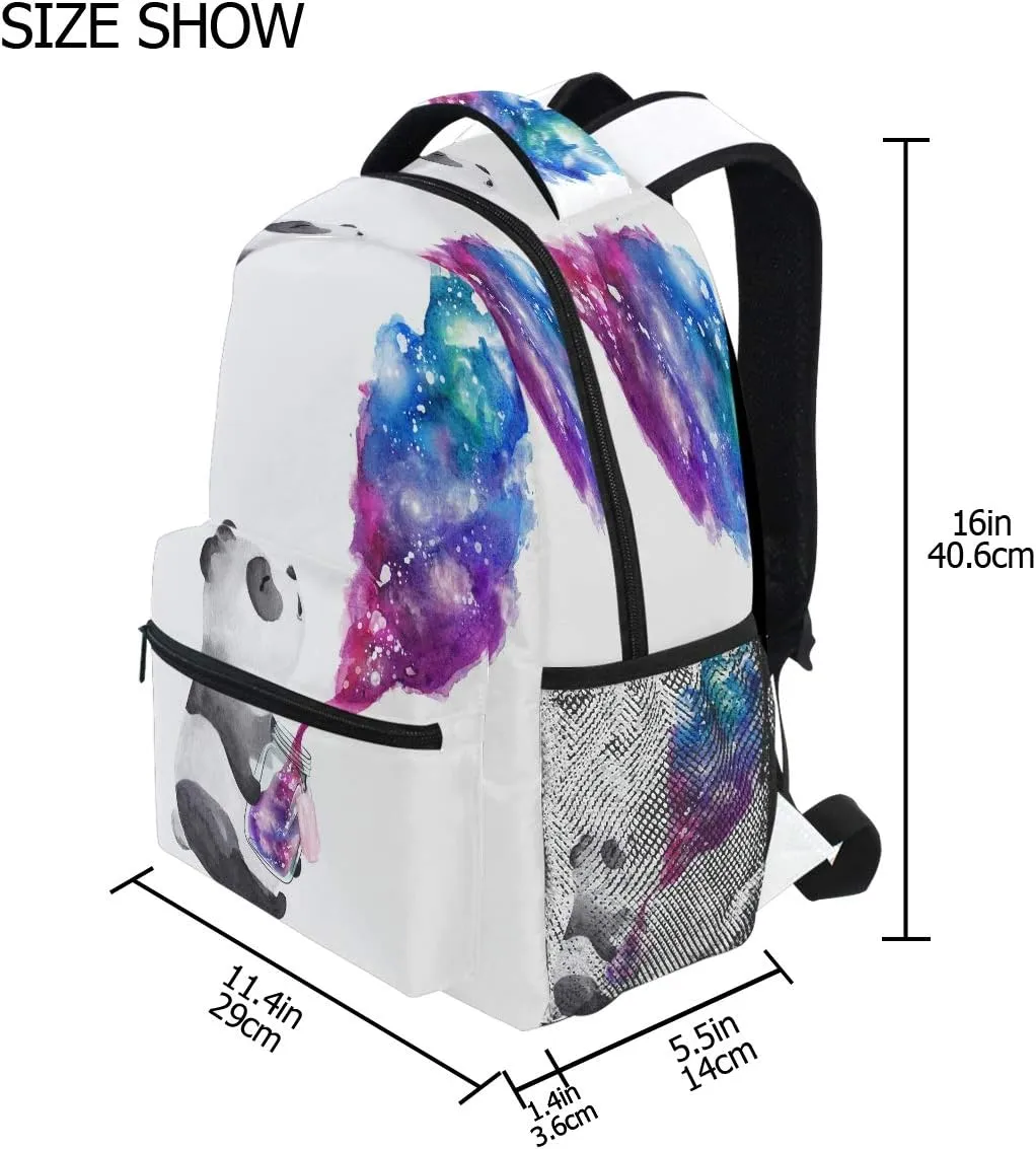 Panda Holding Galaxy Glass Jar Printing Computer Backpack - Lightweight School Bag for Girls, Boys, Teens