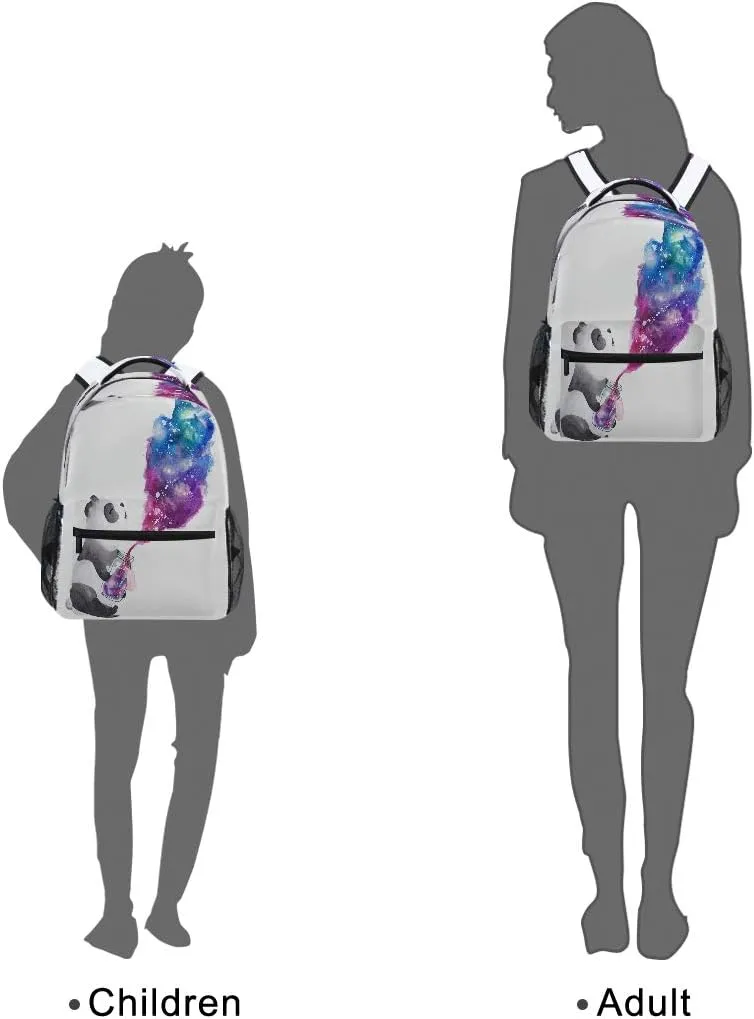 Panda Holding Galaxy Glass Jar Printing Computer Backpack - Lightweight School Bag for Girls, Boys, Teens