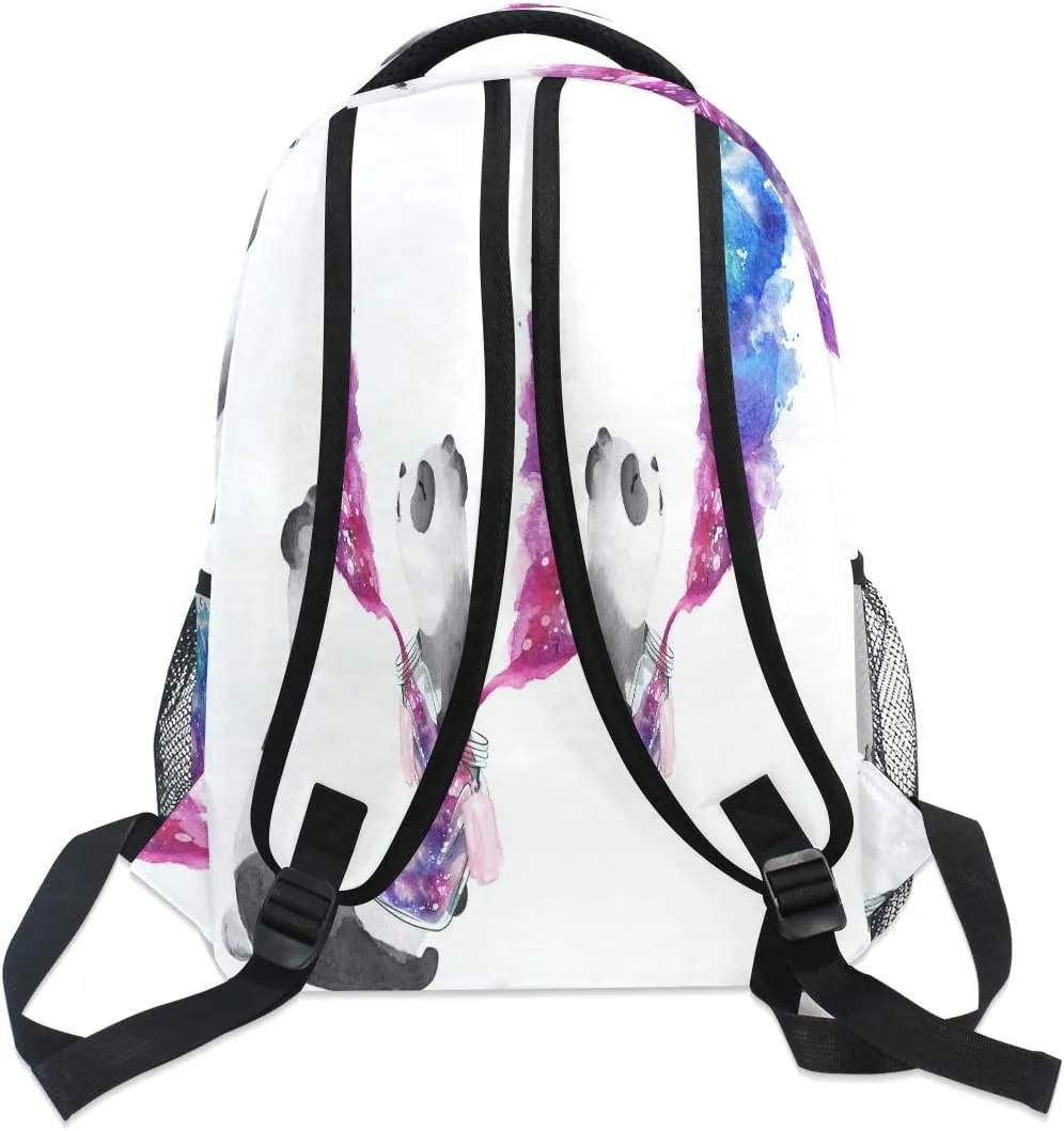 Panda Holding Galaxy Glass Jar Printing Computer Backpack - Lightweight School Bag for Girls, Boys, Teens
