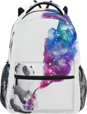 Panda Holding Galaxy Glass Jar Printing Computer Backpack - Lightweight School Bag for Girls, Boys, Teens