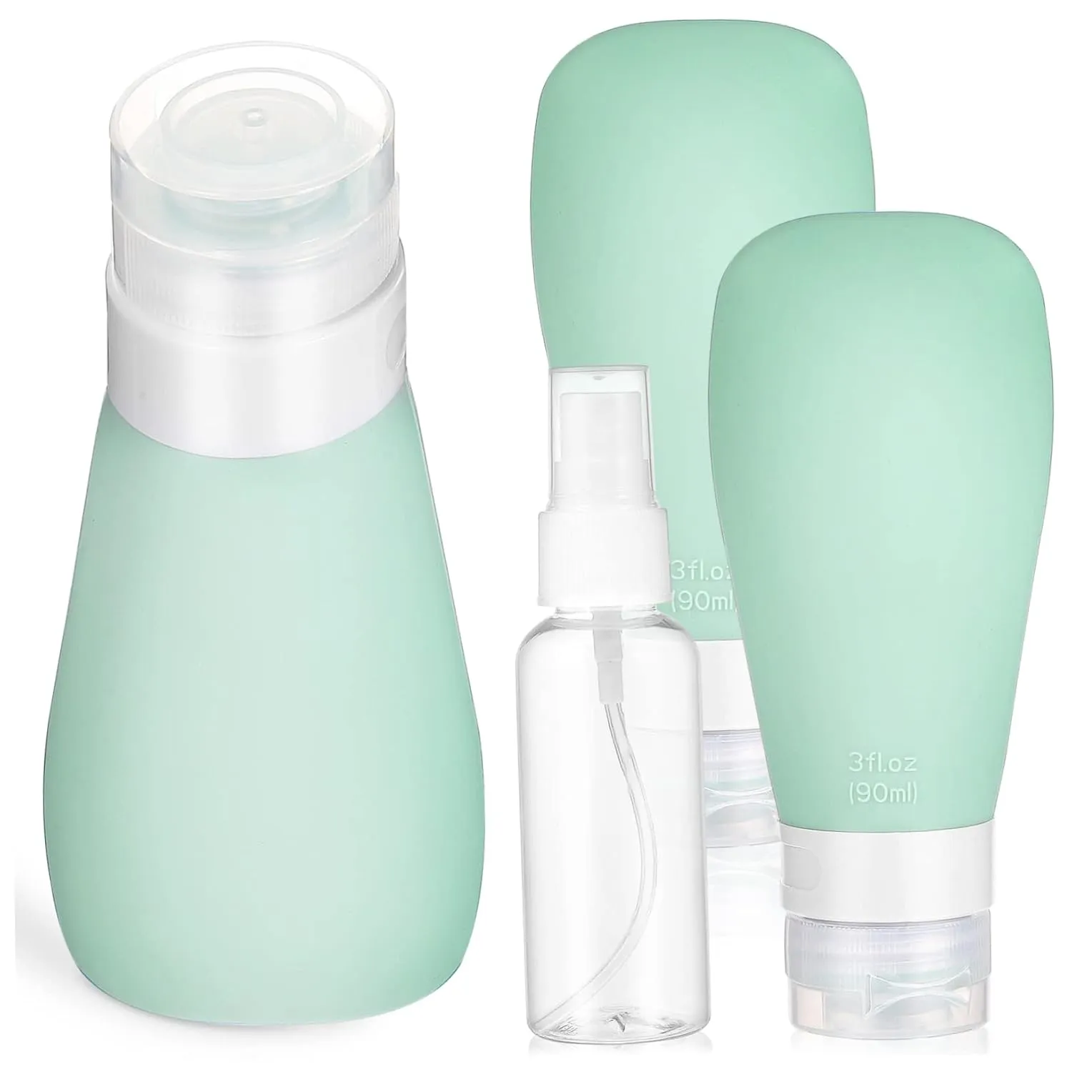 PartyKindom Silicone Refillable Travel Bottles 4-piece Squeeze Tube Bottles with Spray Compact Leakproof for Shampoo Wash