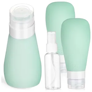 PartyKindom Silicone Refillable Travel Bottles 4-piece Squeeze Tube Bottles with Spray Compact Leakproof for Shampoo Wash