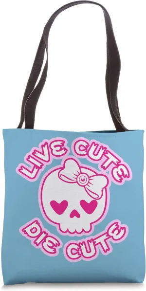 Pastel Goth Live Cute Die Cute Skull, Bow And Heart Shape Tote Bag