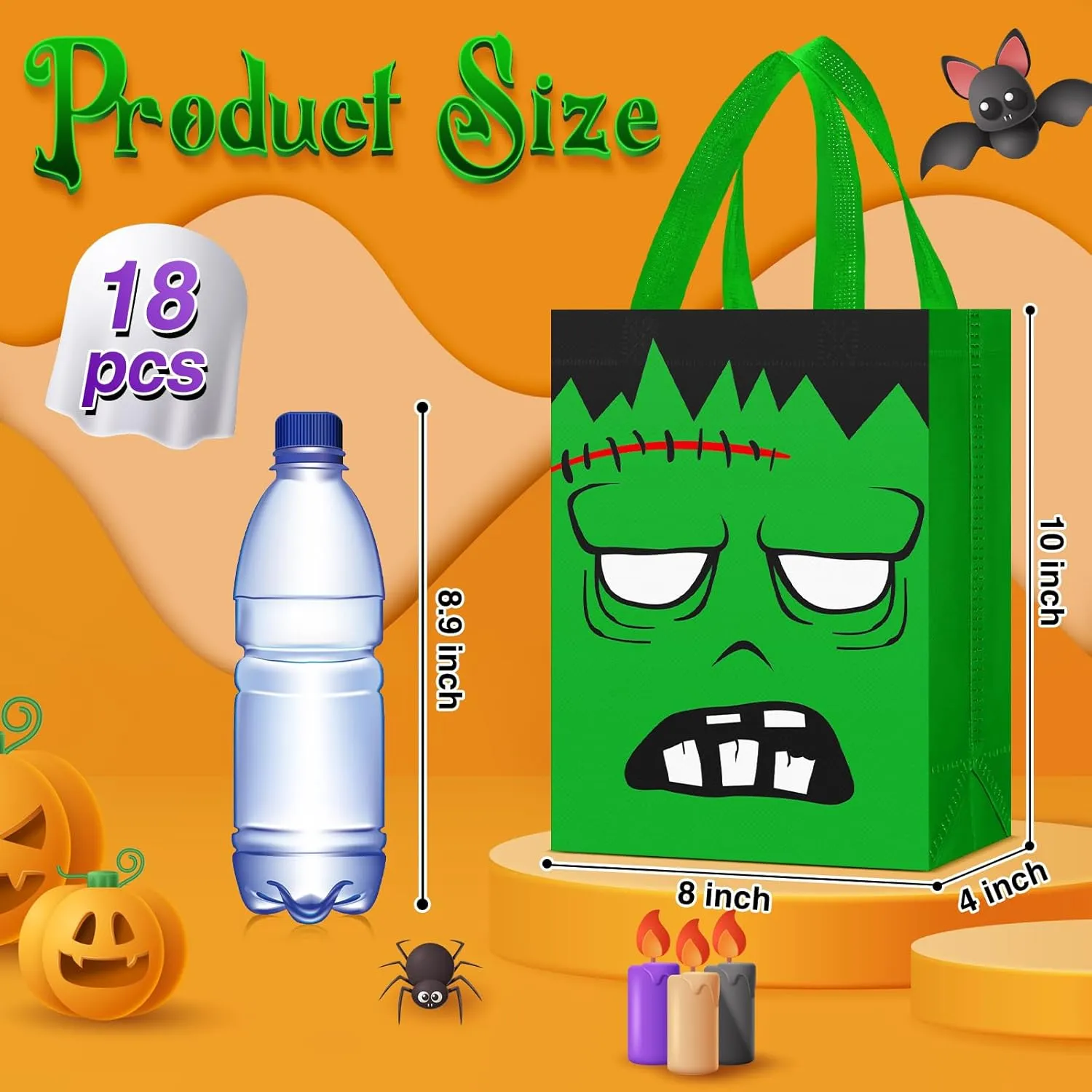 Paterr 18 Pcs Halloween Candy Bags Reusable Non Woven Treat Gift Bags Cat Ghost Mummy Vampire Zombie Pumpkin Tote with Handles Bulk for Halloween Party Kids Birthday