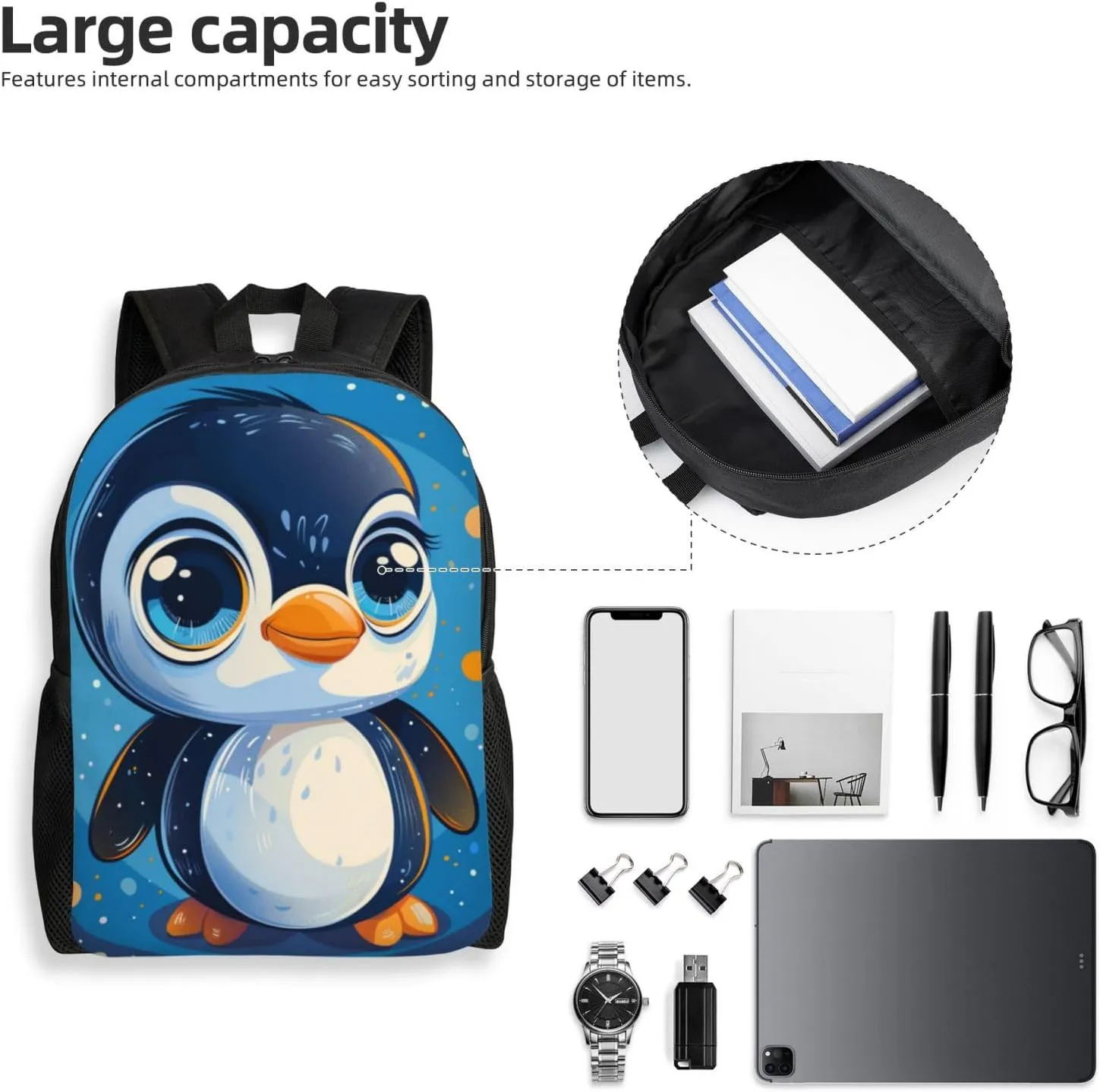 Penguin Cute Backpack Waterproof Anti Theft Durable Light Laptop Bag Backpacks For Women Men Travel Gym Backpack