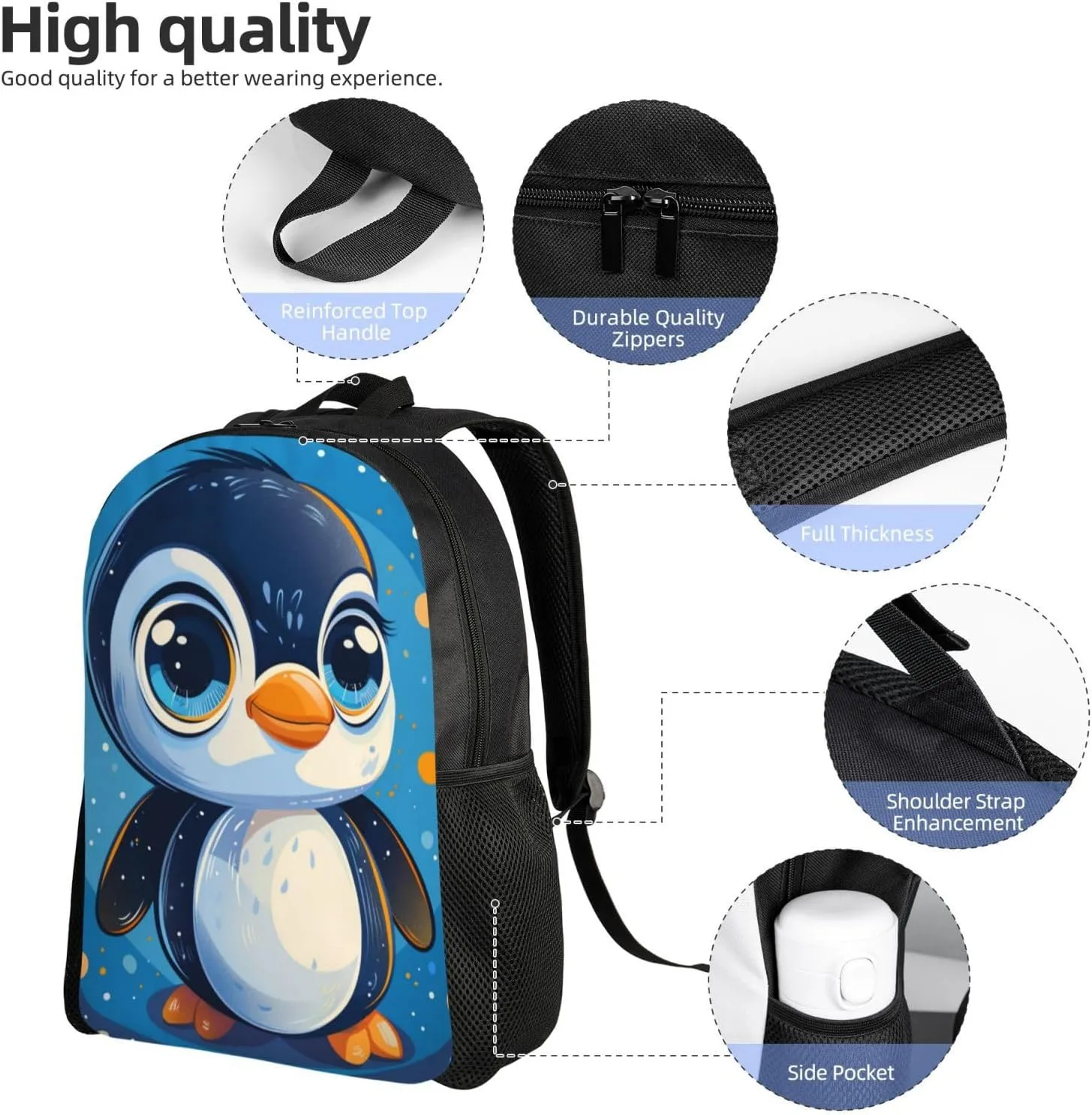 Penguin Cute Backpack Waterproof Anti Theft Durable Light Laptop Bag Backpacks For Women Men Travel Gym Backpack