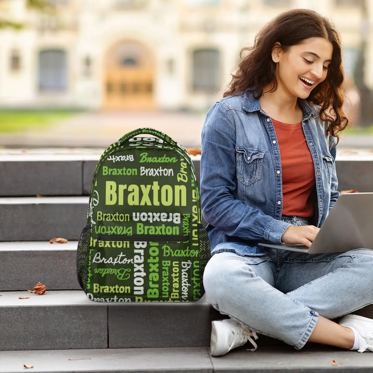 Personalized Backpacks with Name Large Customized Shoulder Bag Gifts for Women Men Waterproof Travel Casual Backpack 16in, Black Green