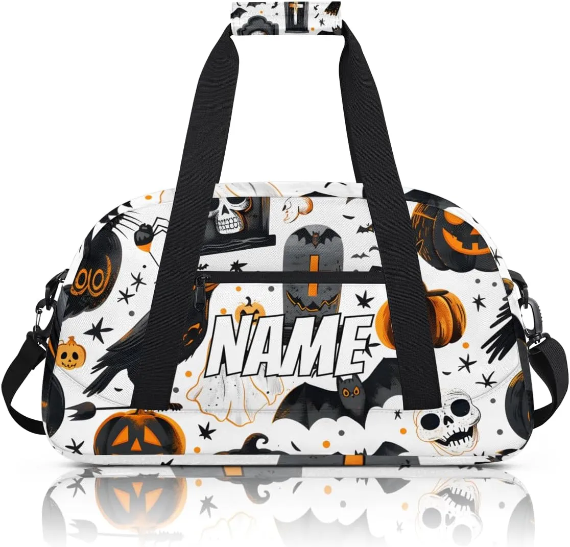 Personalized Custom Gym Bag for Women Men Carry on Halloween Theme Travel Duffel Tote Spooky Gothic Overnight Workout Weekender Bag