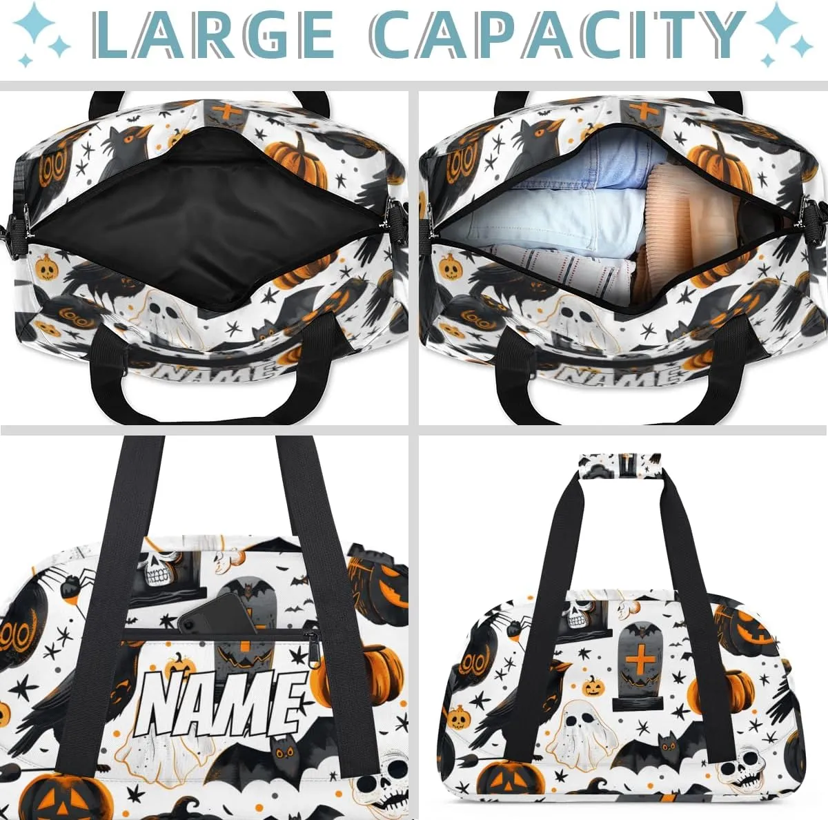 Personalized Custom Gym Bag for Women Men Carry on Halloween Theme Travel Duffel Tote Spooky Gothic Overnight Workout Weekender Bag