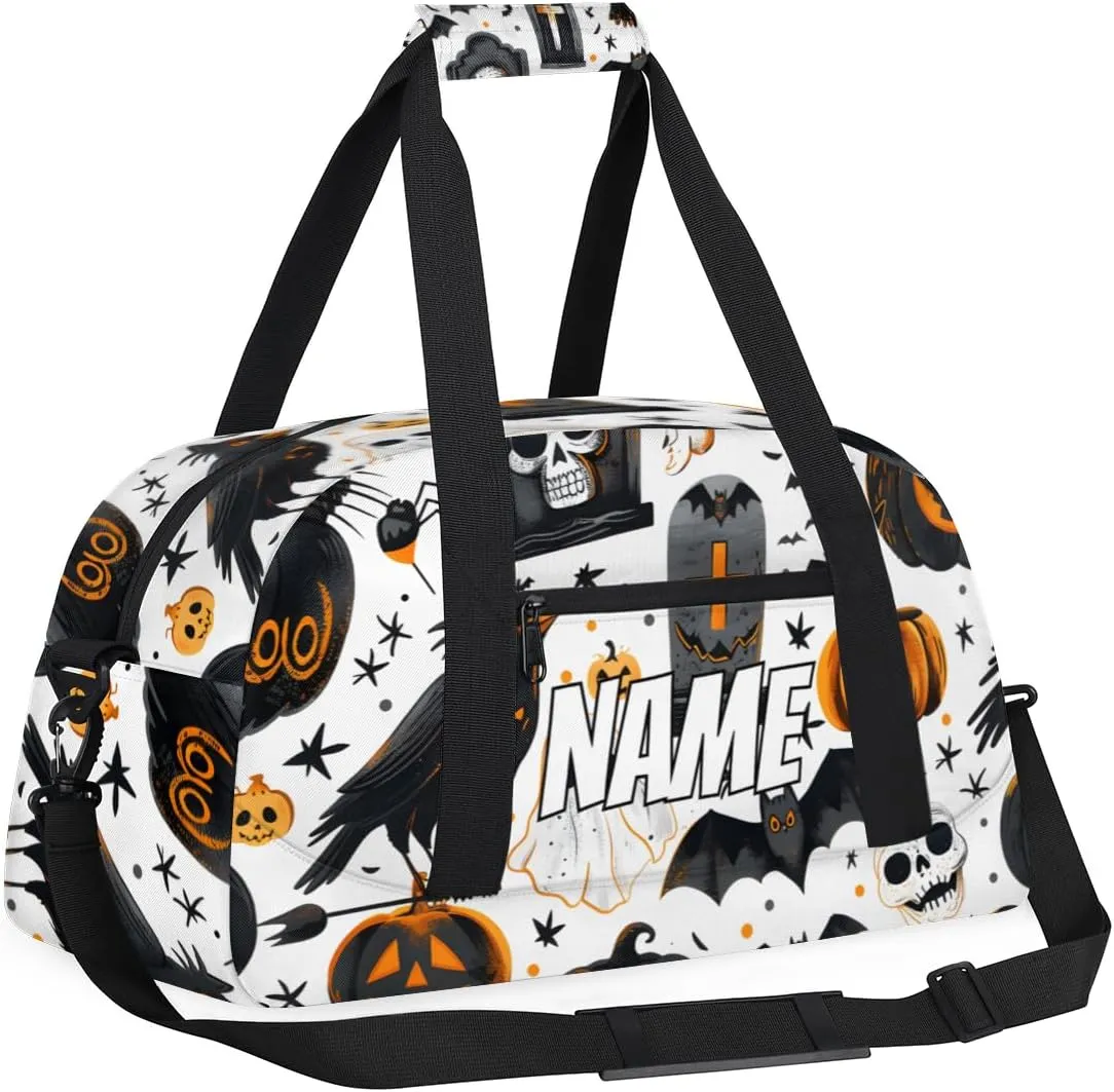 Personalized Custom Gym Bag for Women Men Carry on Halloween Theme Travel Duffel Tote Spooky Gothic Overnight Workout Weekender Bag
