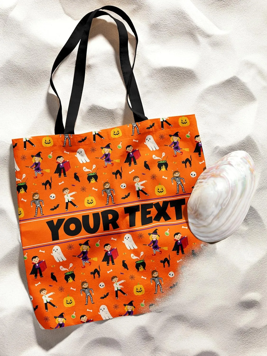 Personalized Halloween Tote Bag - 16”x16” Trick-or-Treat Reusable Bag with Custom Name/Monogram/Text - Durable Cloth Canvas, Perfect Customized Gift