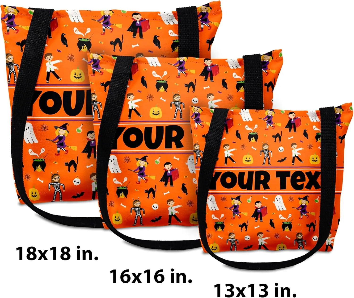 Personalized Halloween Tote Bag - 16”x16” Trick-or-Treat Reusable Bag with Custom Name/Monogram/Text - Durable Cloth Canvas, Perfect Customized Gift