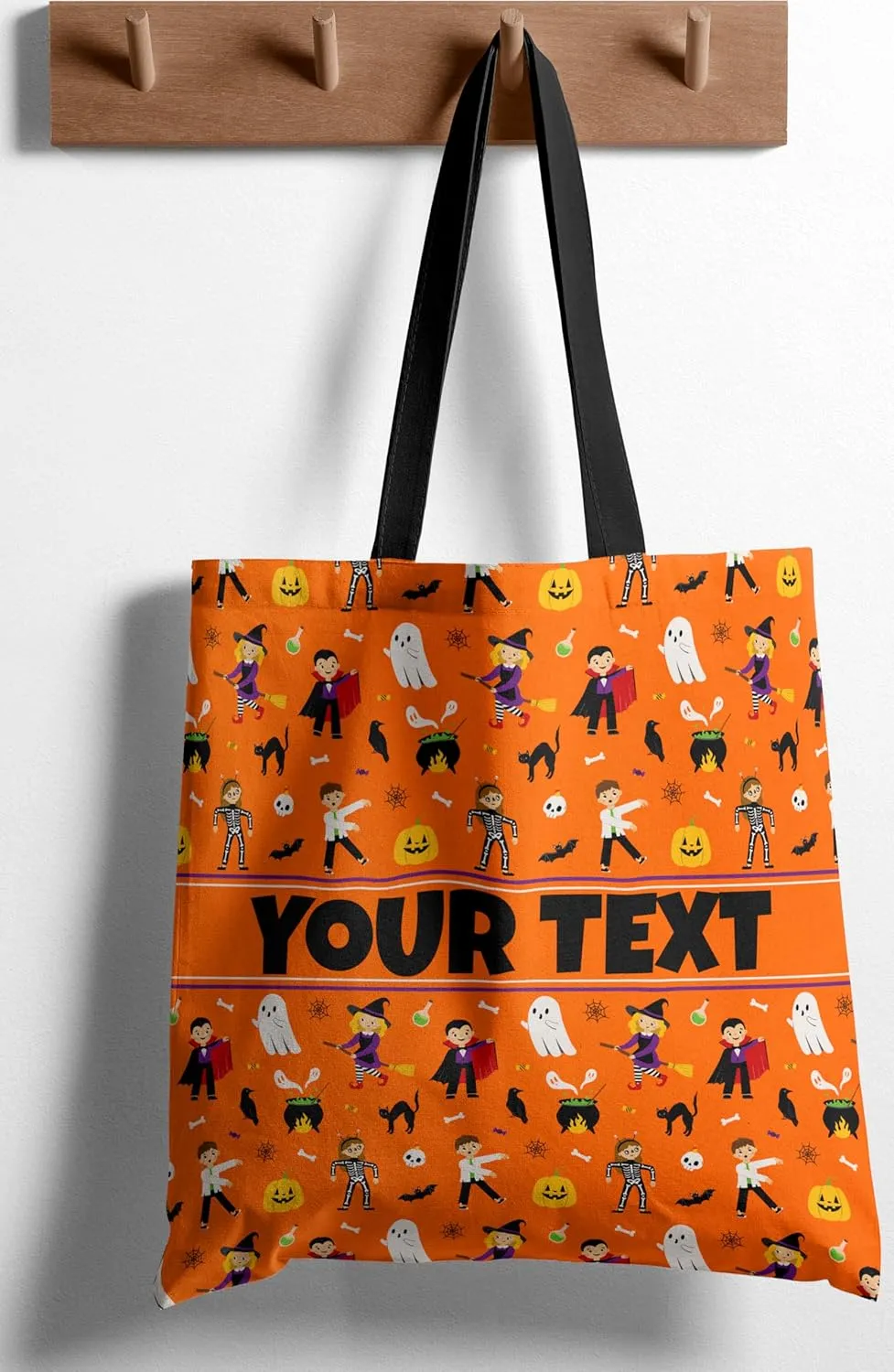 Personalized Halloween Tote Bag - 16”x16” Trick-or-Treat Reusable Bag with Custom Name/Monogram/Text - Durable Cloth Canvas, Perfect Customized Gift