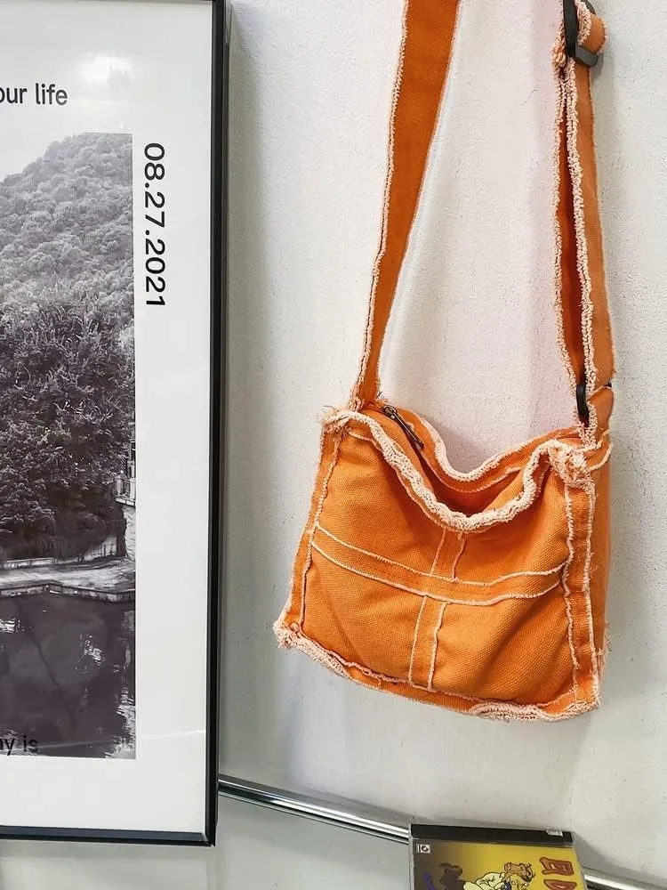 Pooyikoi Women Little Canvas Shoulder Bag Female Thick Cloth Small Messenger Bag Retro Vintage Crossbody Tote Bag