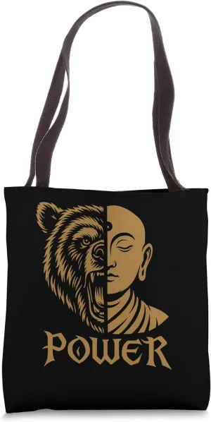 Power Duality Bear Monk Strength and Serenity Design Tote Bag