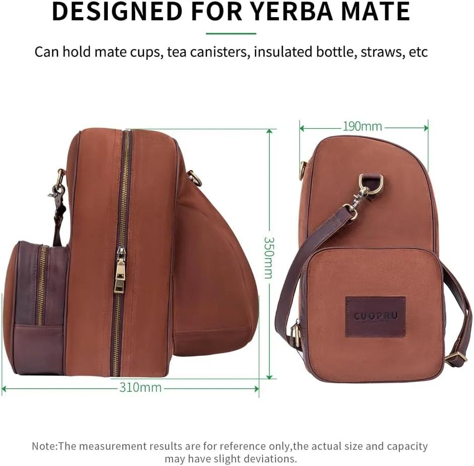 Premium Leather Handmade Matera Multi-function Maillard Style Travel Tote Bag for Yerba Mate Kit with 3 Pockets Backpack