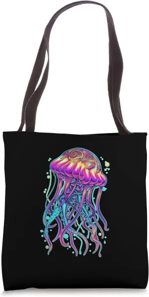PSYCHEDELIC JELLYFISH Vibrant Artistic Mystical Oceanic Bold Tote Bag