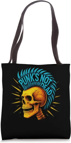 Punk Skull With Mohawk Blue Hair Grunge Rock Style Tote Bag