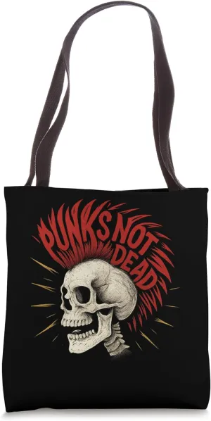Punk Skull With Mohawk Red Hair Grunge Rock Style Tote Bag